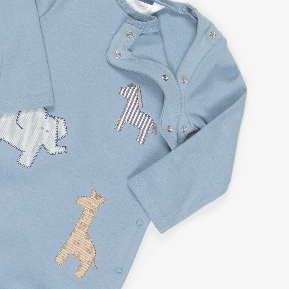 Mayoral Newborn-Blue & Beige Cotton Safari Animals Babysuits (2 Pack) | Childrensalon Outlet