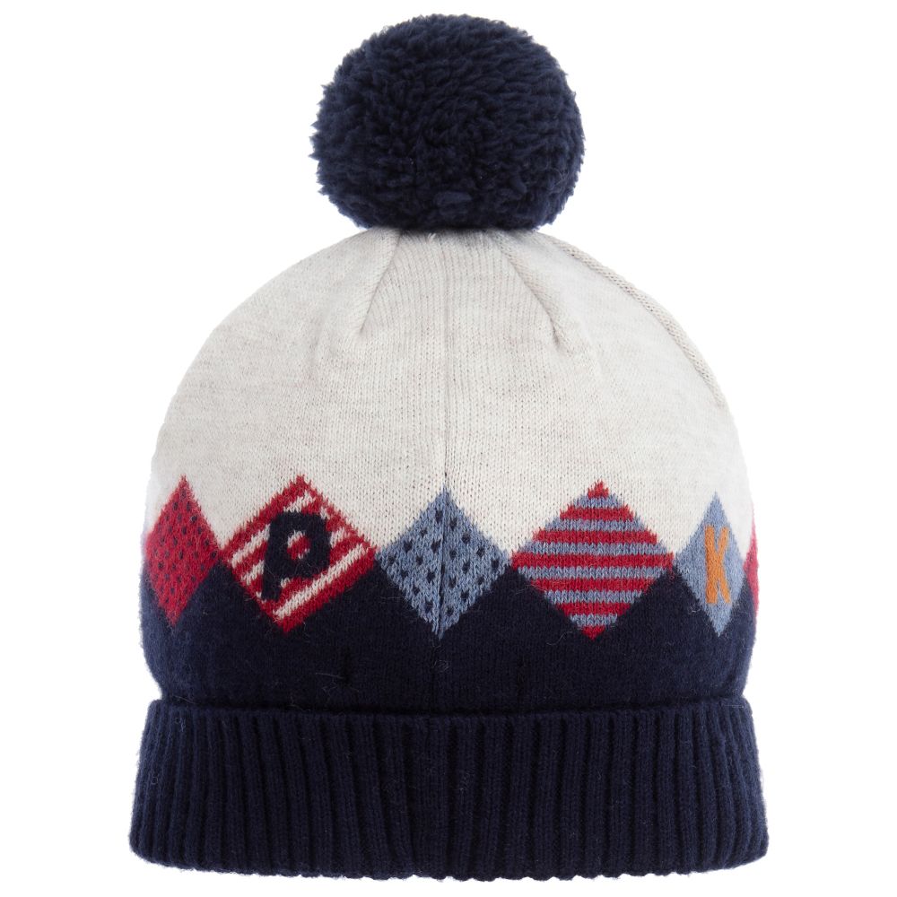 مايورال-قبعة و سكارف مزيج صوف و قطن لون كحلي و بيج | Childrensalon Outlet