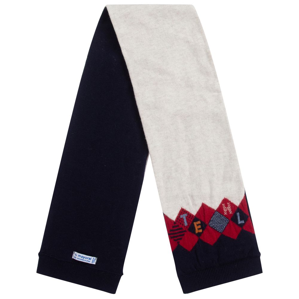 مايورال-قبعة و سكارف مزيج صوف و قطن لون كحلي و بيج | Childrensalon Outlet