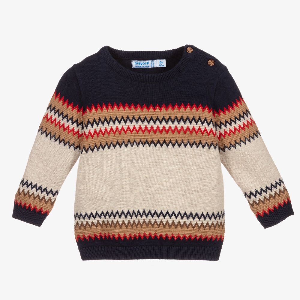 Mayoral - Blue & Beige Knitted Sweater | Childrensalon