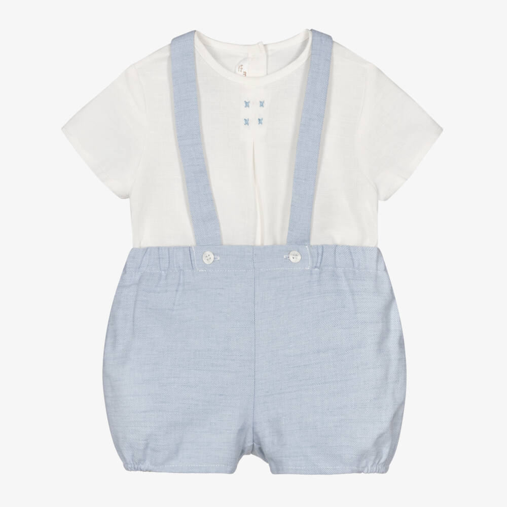 Mayoral Newborn-Blue Braces Shorts Set | Childrensalon Outlet