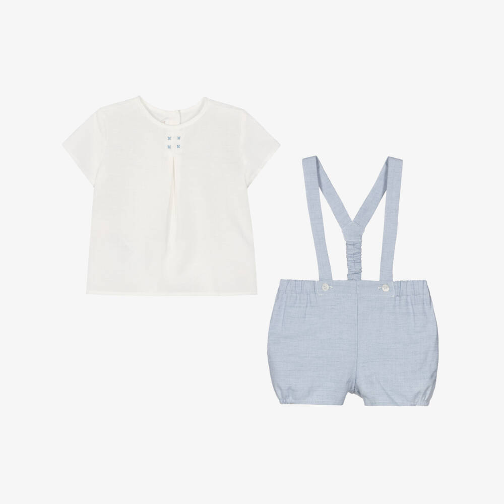 Mayoral Newborn-Blue Braces Shorts Set | Childrensalon Outlet