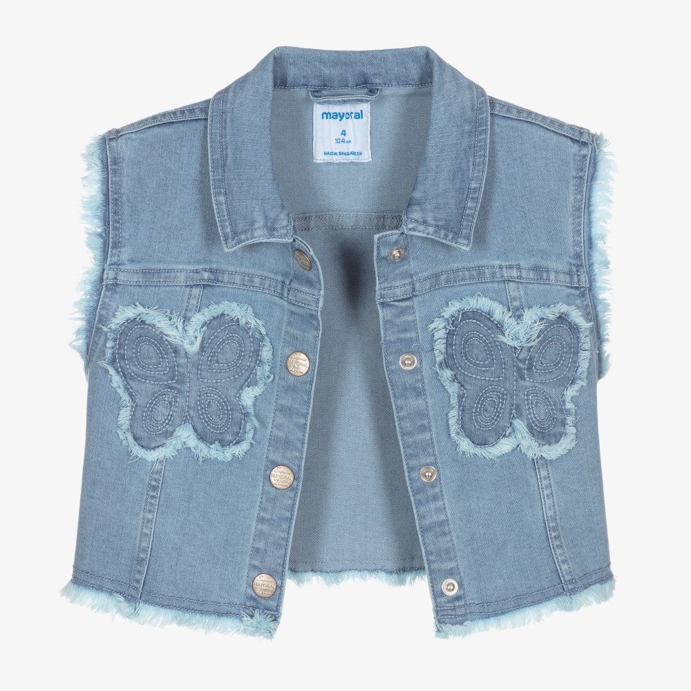 Mayoral-Голубой джинсовый жилет с сердечками | Childrensalon Outlet