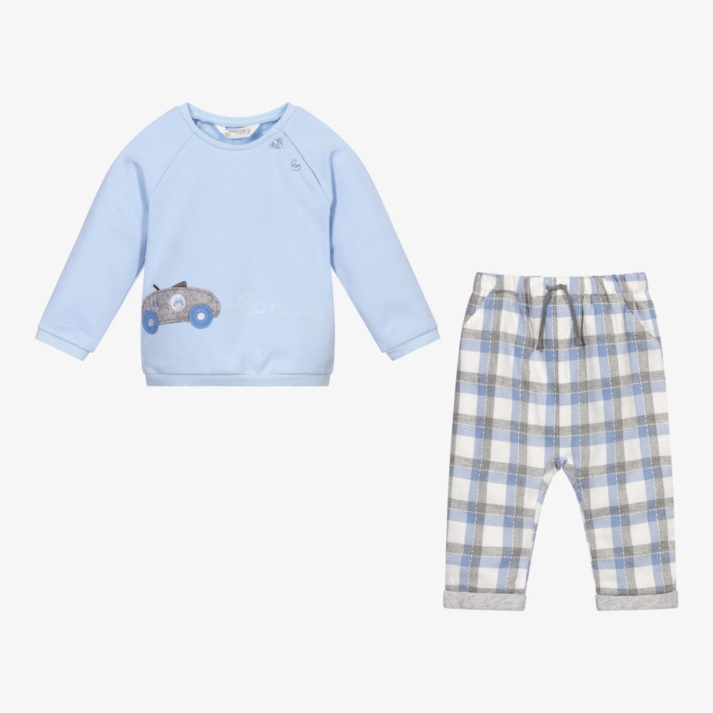 Mayoral Для новорожденных-Голубой топ с машинкой и брюки из хлопка | Childrensalon Outlet