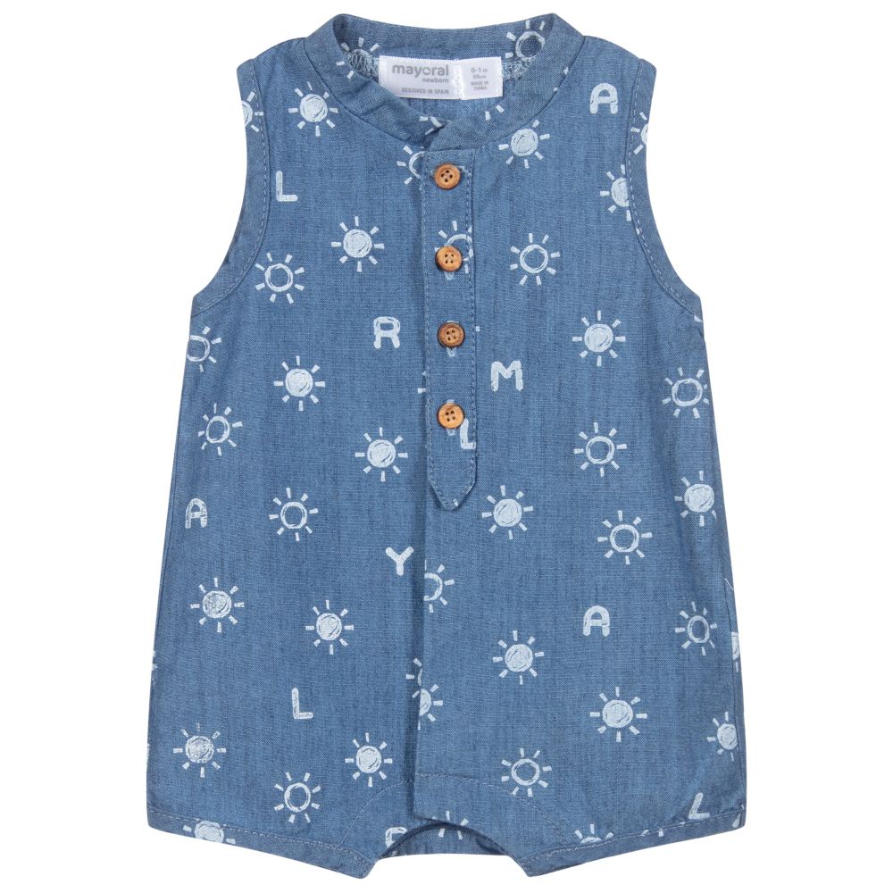Mayoral Newborn - Blue Chambray Baby Shortie | Childrensalon Outlet