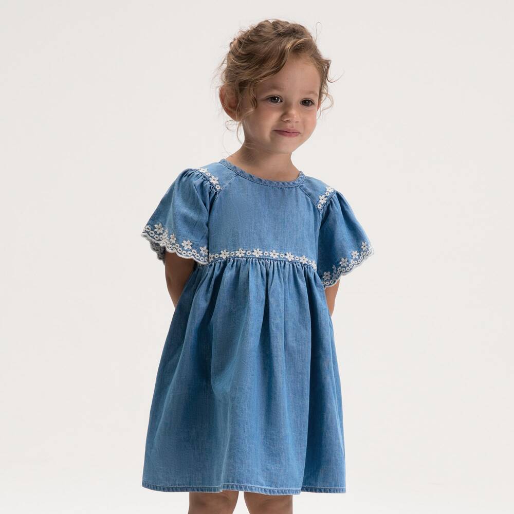 Mayoral-Blue Chambray Dress | Childrensalon Outlet
