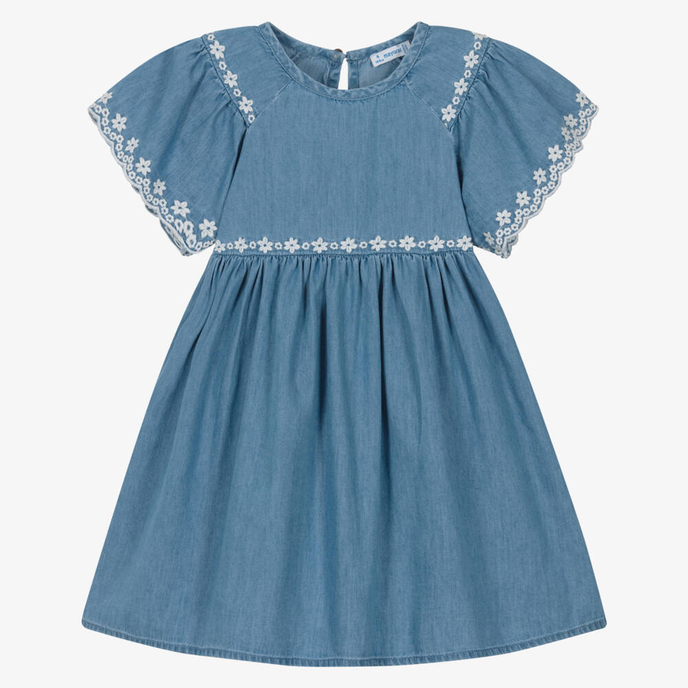 Mayoral-Blue Chambray Dress | Childrensalon Outlet