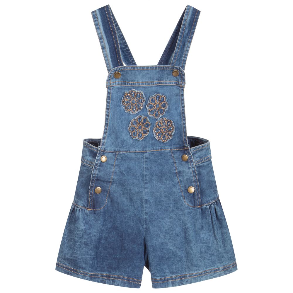 Mayoral - Blue Chambray Dungaree Shorts | Childrensalon