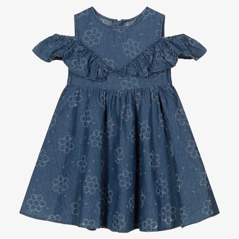 Mayoral - Robe bleue à fleurs en chambray | Childrensalon