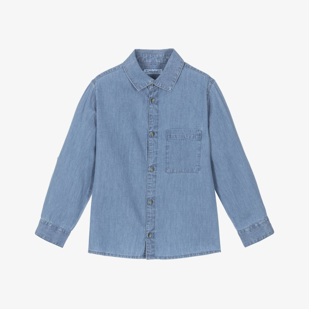 Mayoral-Blue Chambray Shirt | Childrensalon Outlet