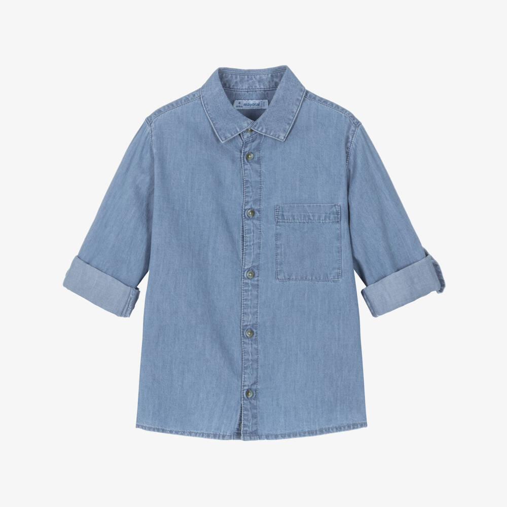 Mayoral-Blue Chambray Shirt | Childrensalon Outlet