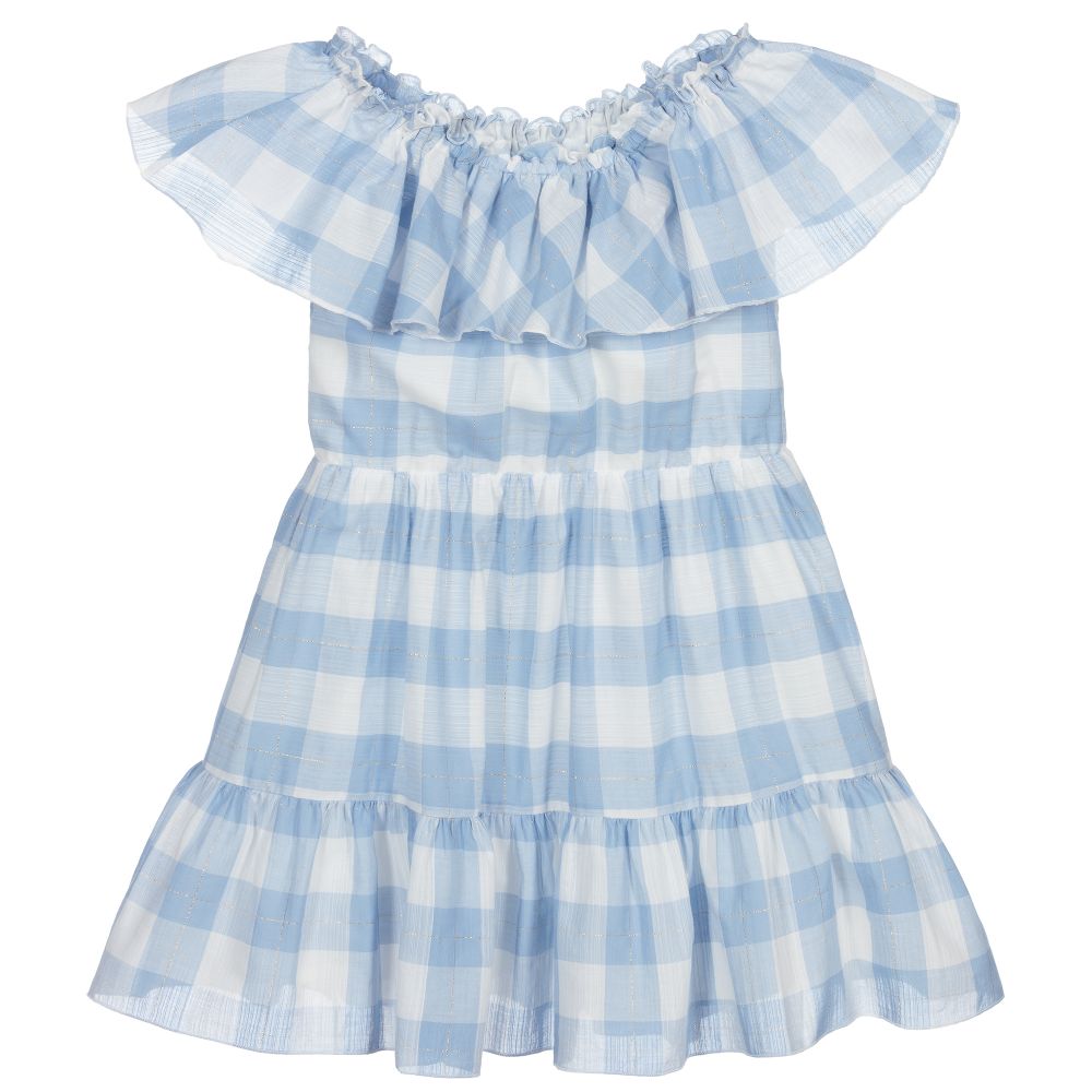 Mayoral - Blue Check Cotton Dress | Childrensalon