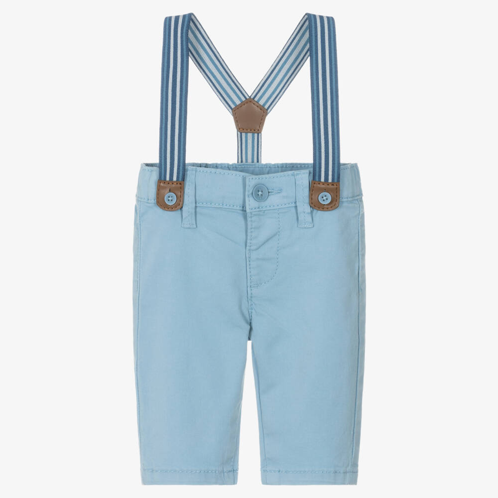 Mayoral Newborn-Blue Chino Trouser With Braces | Childrensalon Outlet