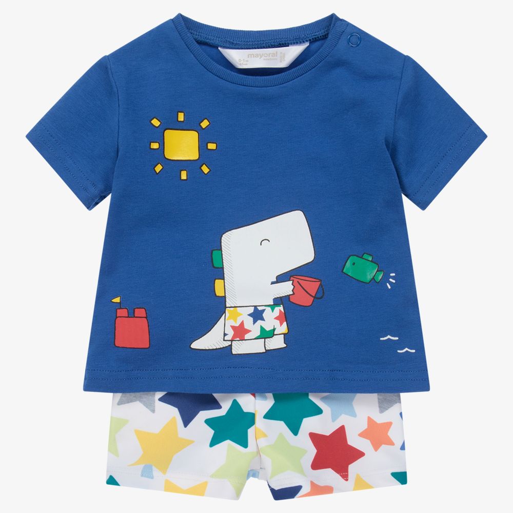 Mayoral Newborn - Синяя футболка и шорты из хлопка для малышей | Childrensalon