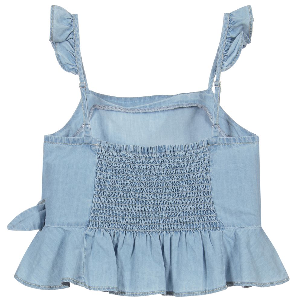 Mayoral-توب قطن شامبري لون أزرق للبنات | Childrensalon Outlet