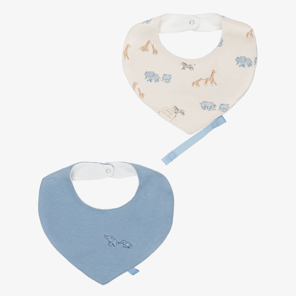 Mayoral Newborn-Blue Cotton Elephant Bibs (2 Pack) | Childrensalon Outlet