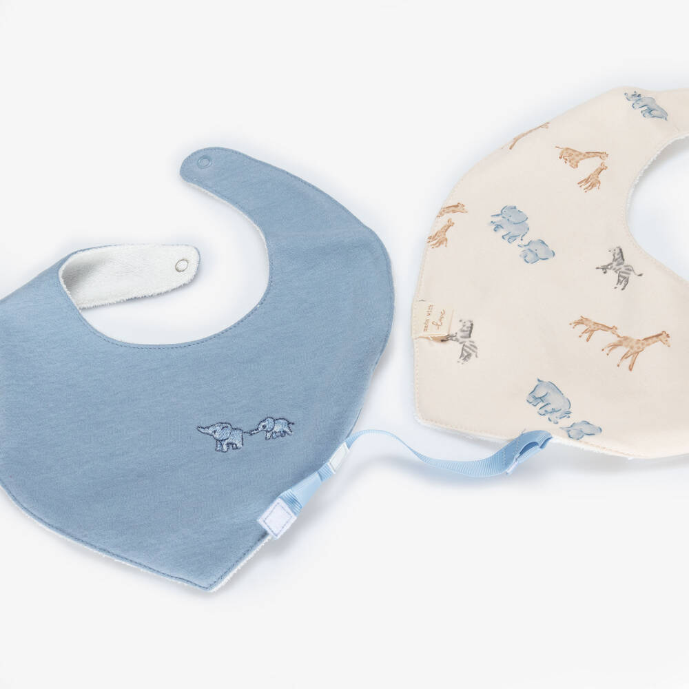 Mayoral Newborn-Blue Cotton Elephant Bibs (2 Pack) | Childrensalon Outlet