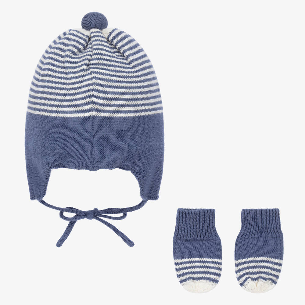 Mayoral Newborn Blue Cotton Hat Mittens Set Childrensalon Outlet