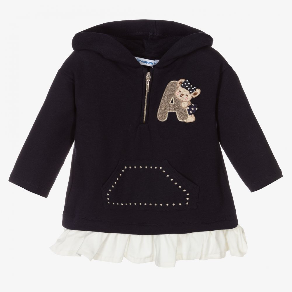 Mayoral - Robe à capuche bleue en coton | Childrensalon