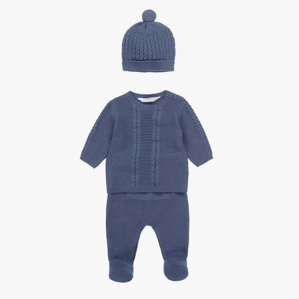 Mayoral-Blue Cotton Knit 2 Piece Babygrow Set | Childrensalon Outlet