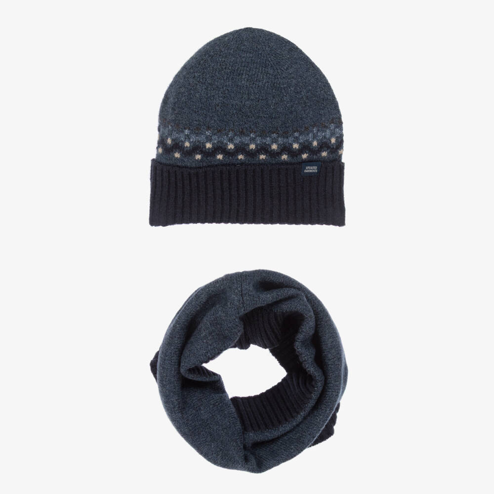Mayoral-Blue Cotton Knit Hat & Snood Set | Childrensalon Outlet