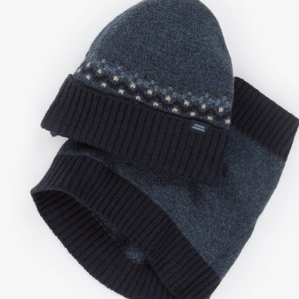 Mayoral-Blue Cotton Knit Hat & Snood Set | Childrensalon Outlet