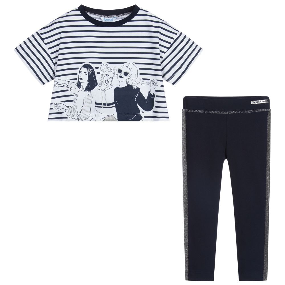 Mayoral Blue Cotton Leggings Set Childrensalon Outlet
