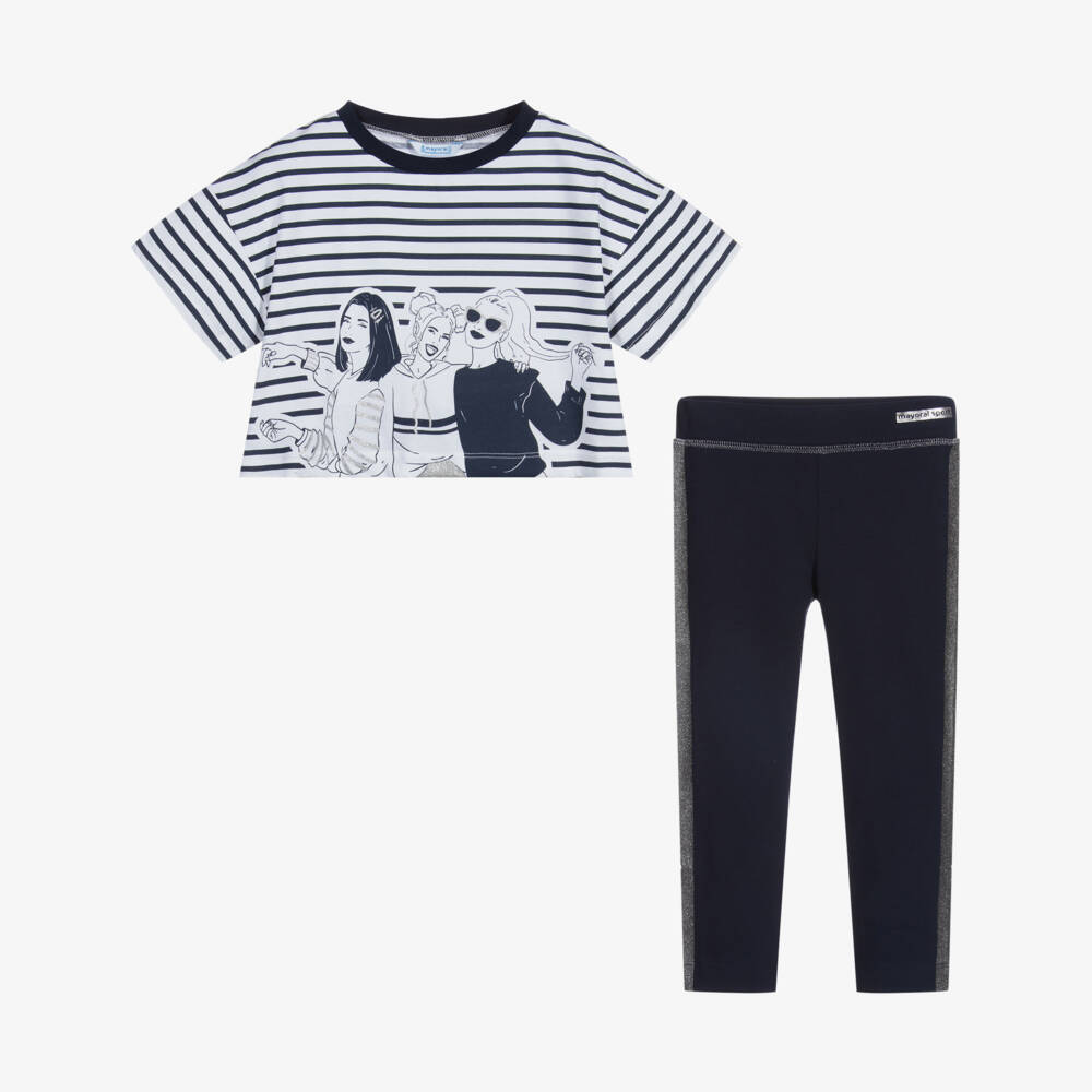 Mayoral-Blue Cotton Leggings Set | Childrensalon Outlet