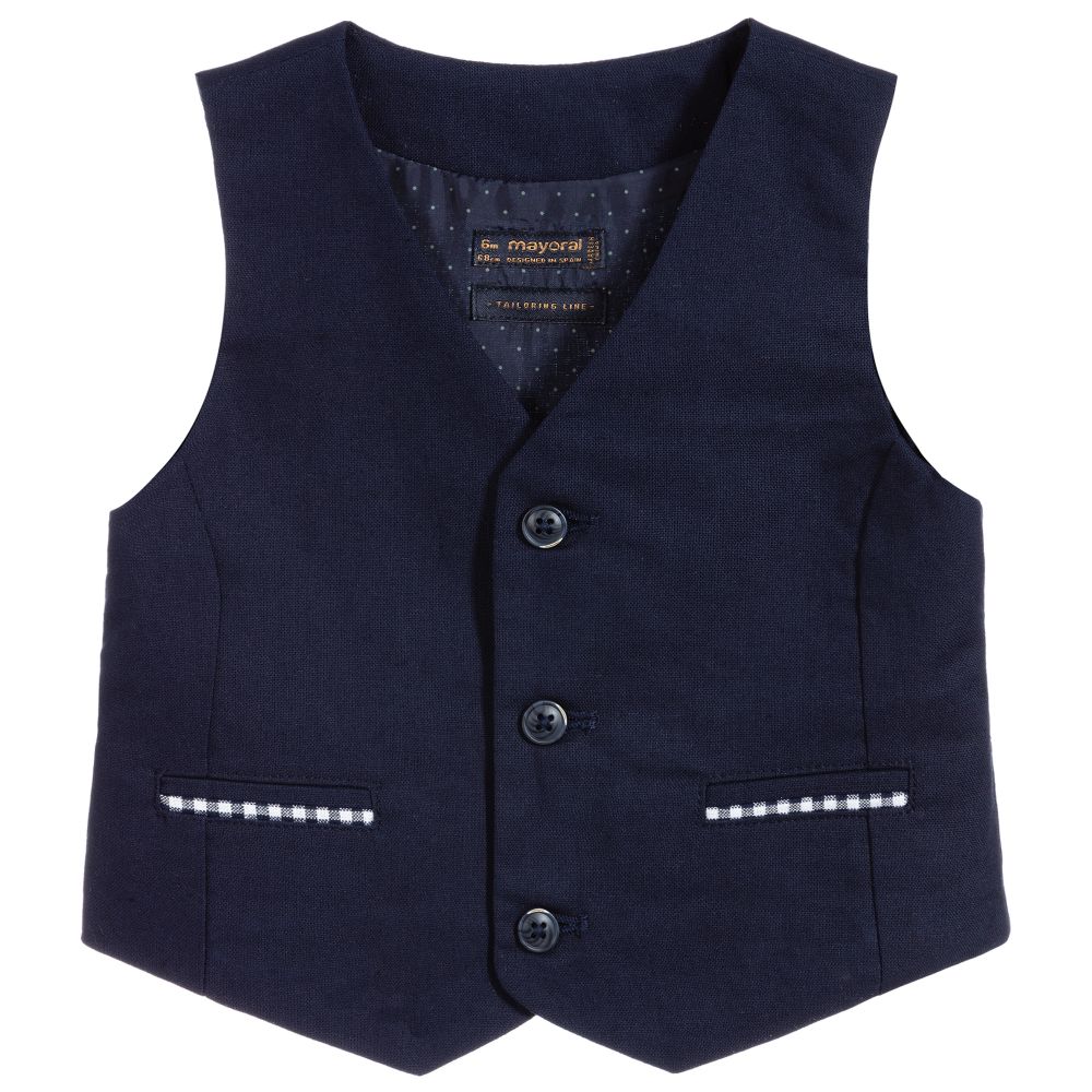 Mayoral - Blue Cotton & Linen Waistcoat | Childrensalon
