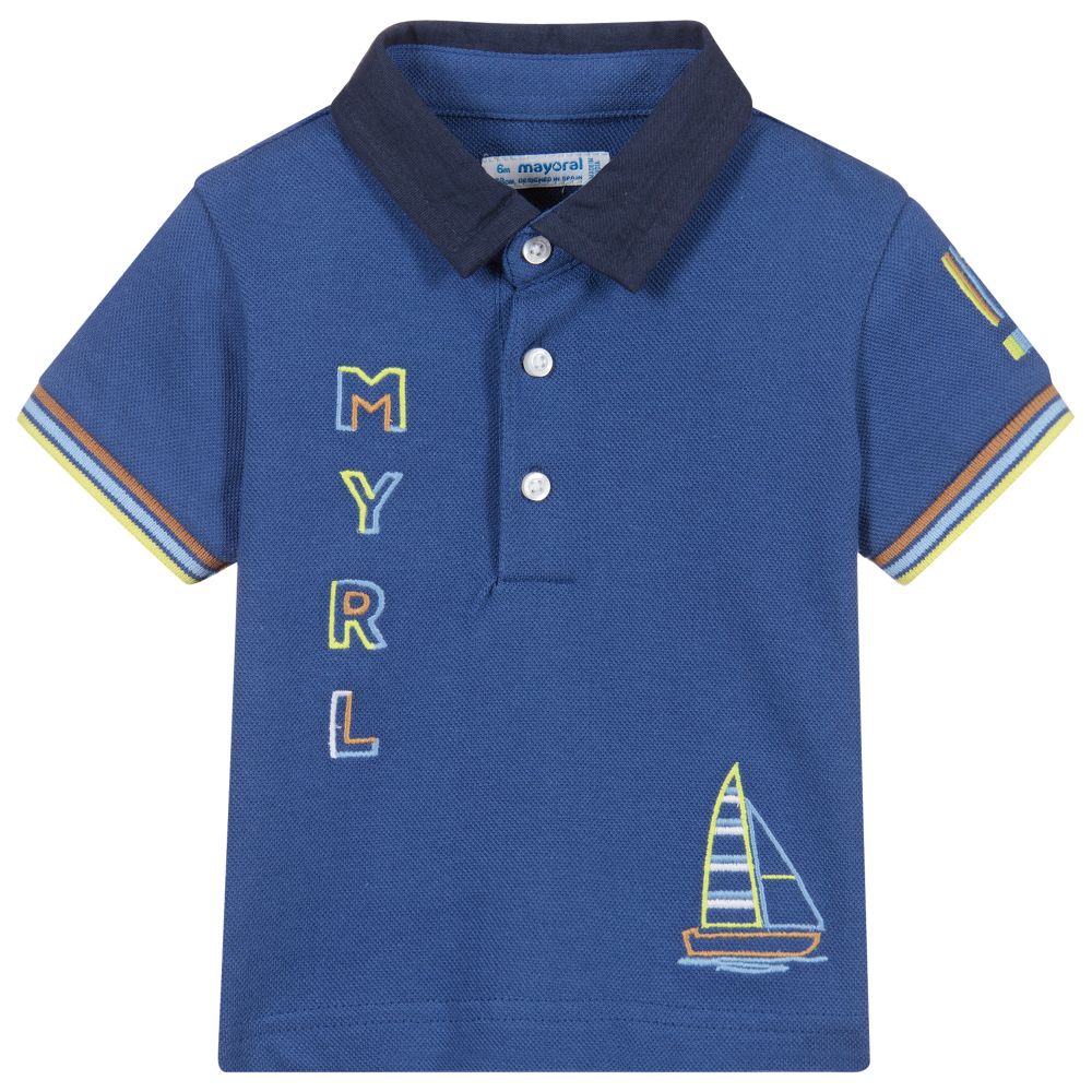 Mayoral - Polo bleu en coton | Childrensalon