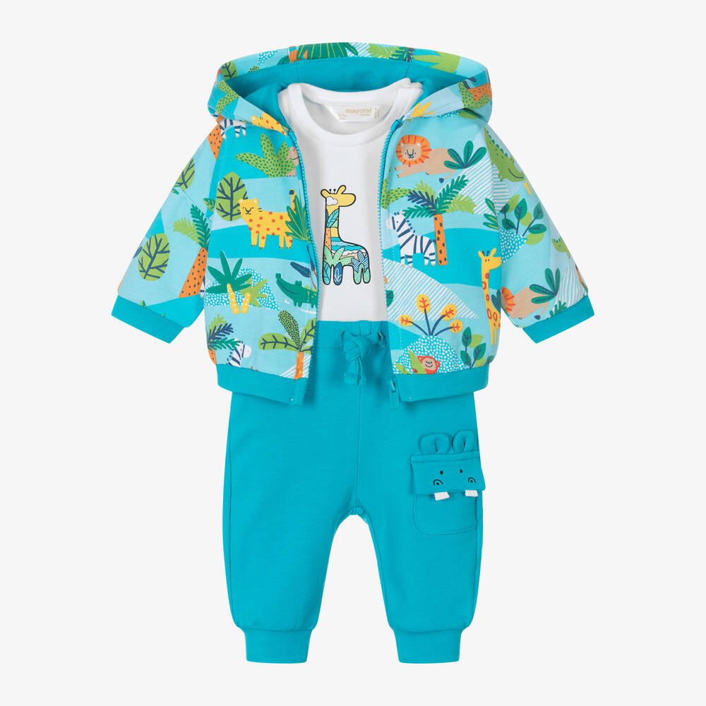 Mayoral-Blue Cotton Safari Baby Tracksuit Set | Childrensalon Outlet