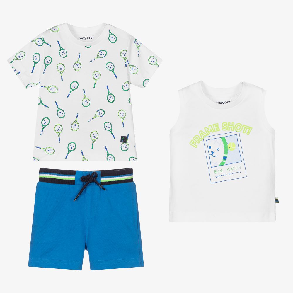 Mayoral - Blue Cotton Shorts Set  | Childrensalon