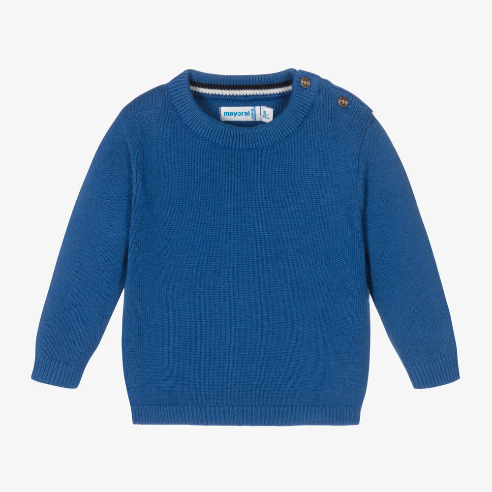 Mayoral - Pull bleu en coton et laine | Childrensalon