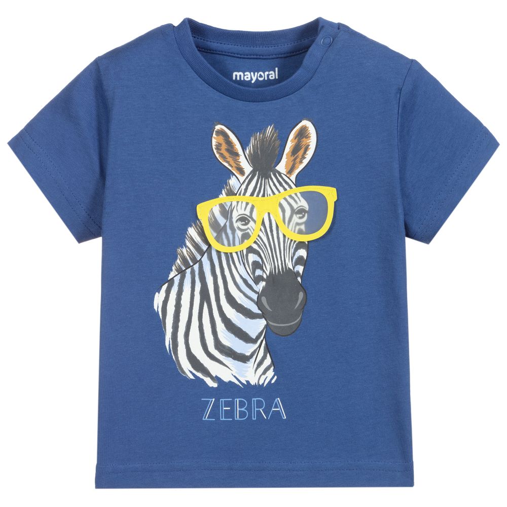 Mayoral - T-shirt bleu en coton Zèbre | Childrensalon