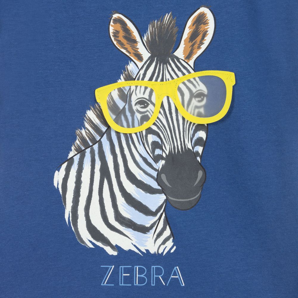 Mayoral-Синяя хлопковая футболка с зеброй | Childrensalon Outlet