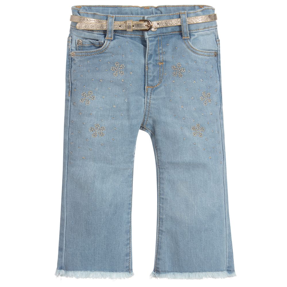 Mayoral - Blue Denim Cropped Daisy Jeans | Childrensalon