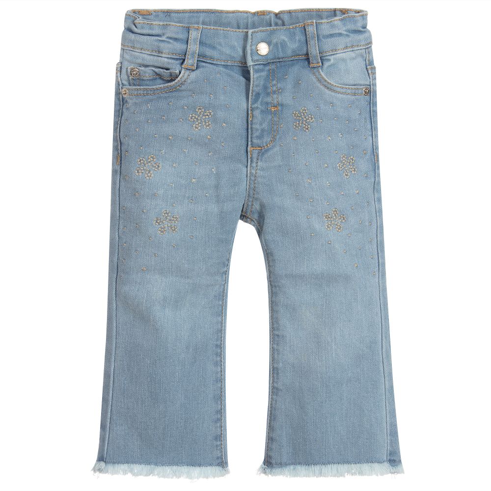 Mayoral-Blue Denim Cropped Daisy Jeans | Childrensalon Outlet