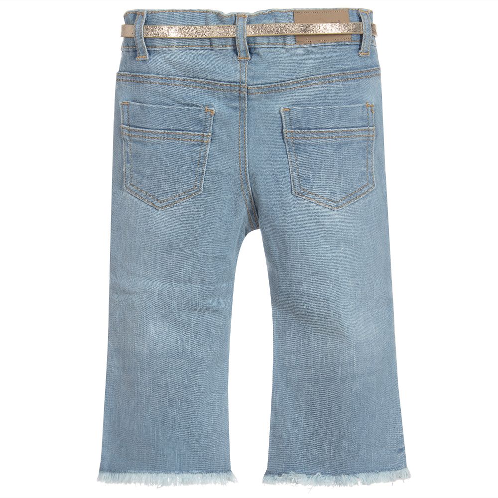 Mayoral-Blue Denim Cropped Daisy Jeans | Childrensalon Outlet
