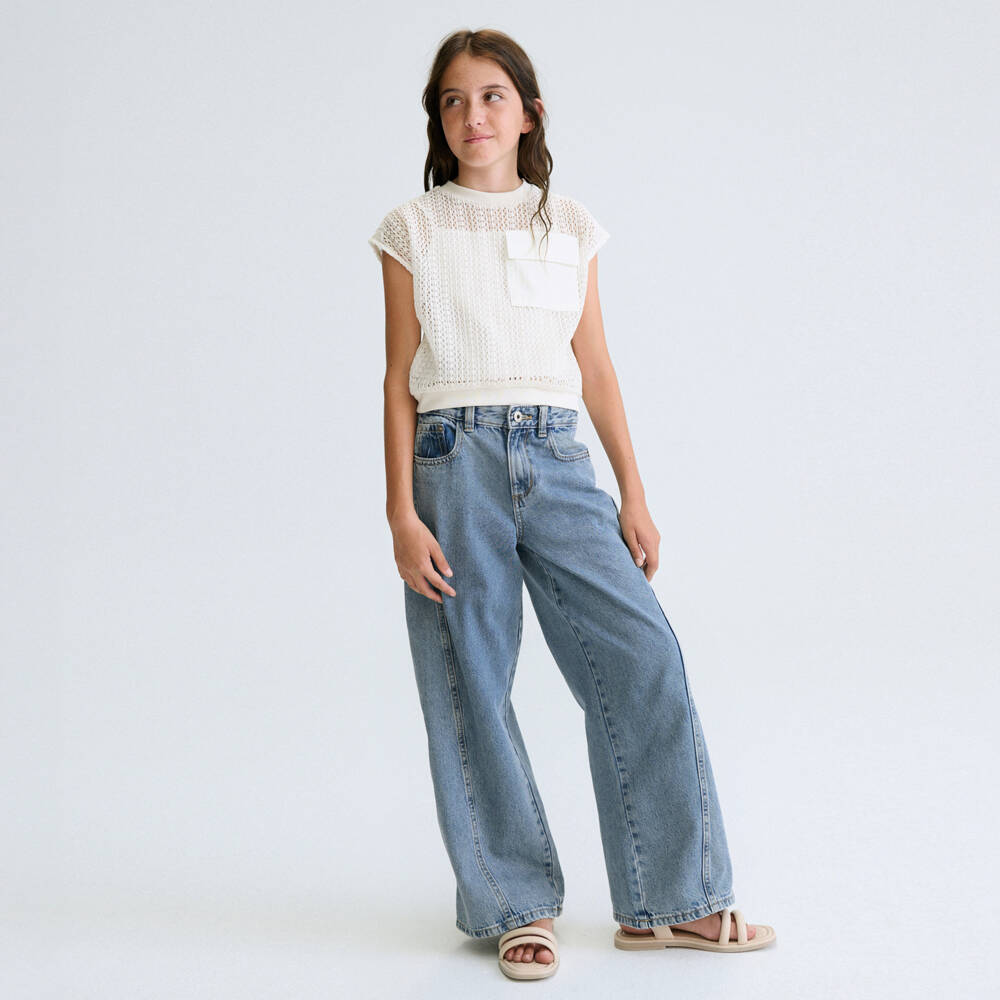 Mayoral-Blue Denim Wide Leg Jeans | Childrensalon Outlet