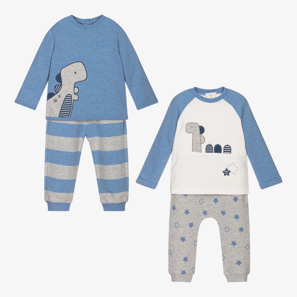 Mayoral Newborn - Blue Dinosaur Outfits (2 Pack) | Childrensalon
