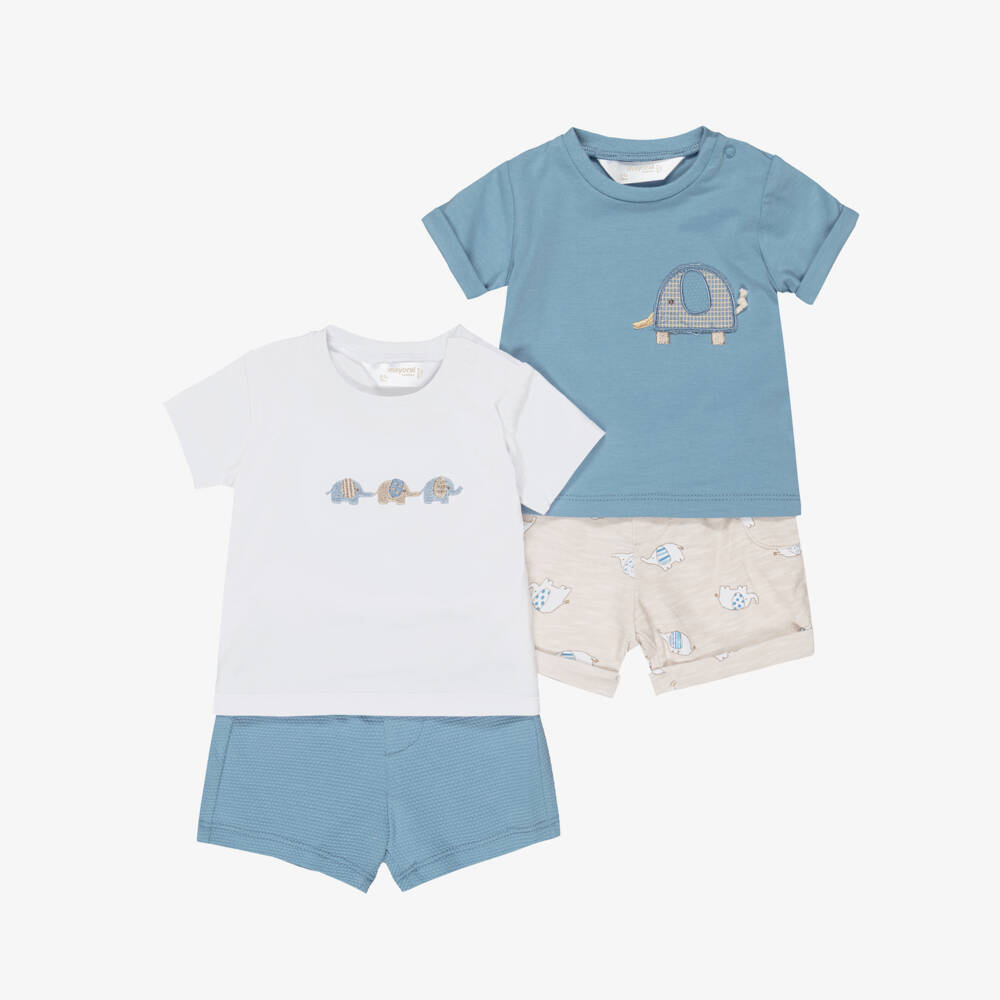 Mayoral Newborn-Blue Elephant Shorts Set | Childrensalon Outlet