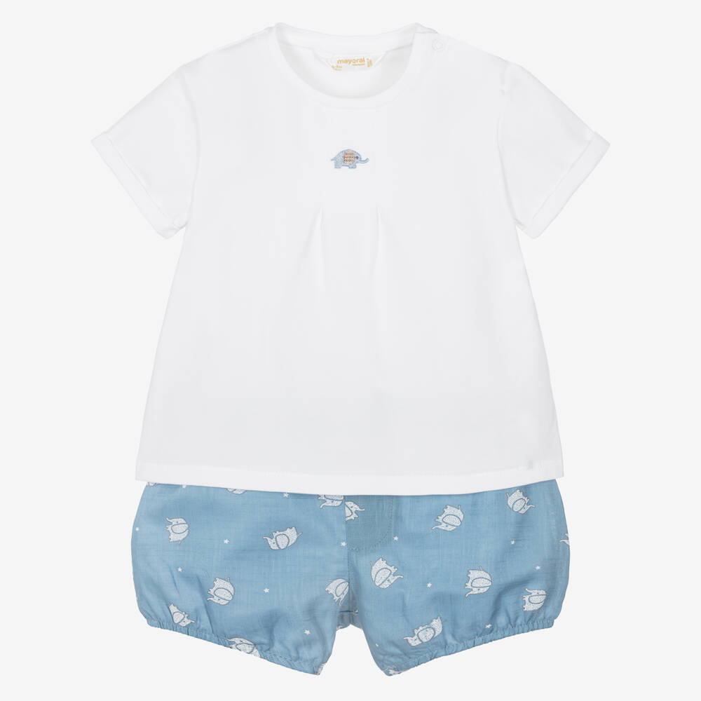 Mayoral Newborn-Blue Elephant Shorts Sets | Childrensalon Outlet