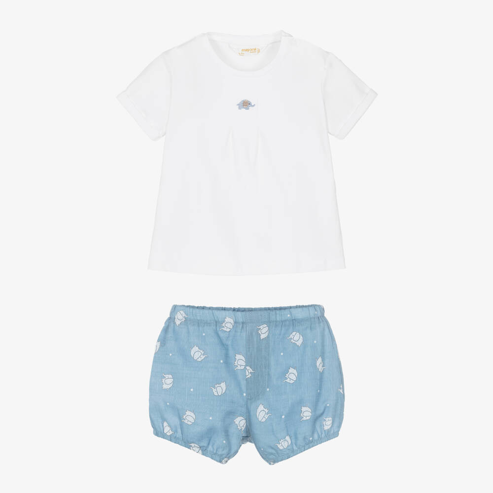 Mayoral Newborn-Blue Elephant Shorts Sets | Childrensalon Outlet