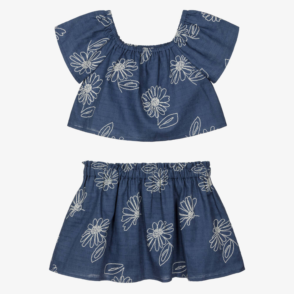 Mayoral-Blue Embroidered Skirt Set | Childrensalon Outlet