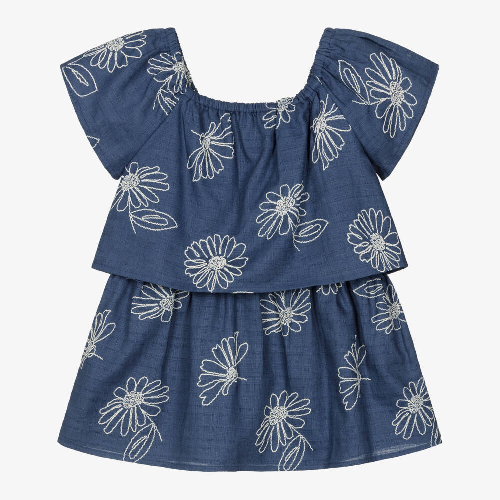 Mayoral-Blue Embroidered Skirt Set | Childrensalon Outlet