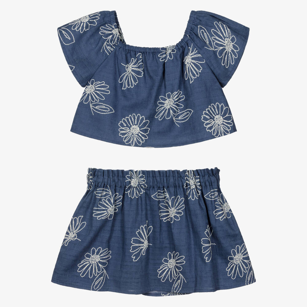 Mayoral-Blue Embroidered Skirt Set | Childrensalon Outlet