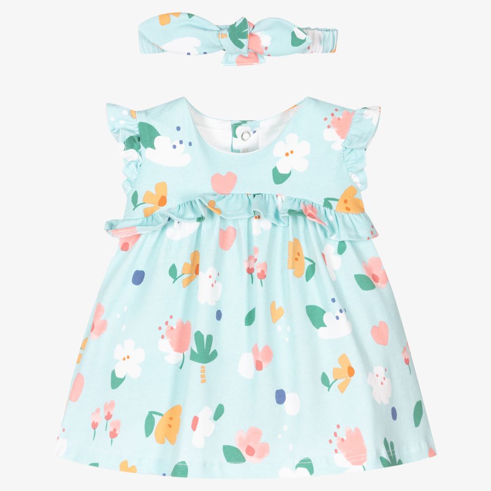 Mayoral Newborn - Ens. robe bleue à fleurs Bébé  | Childrensalon