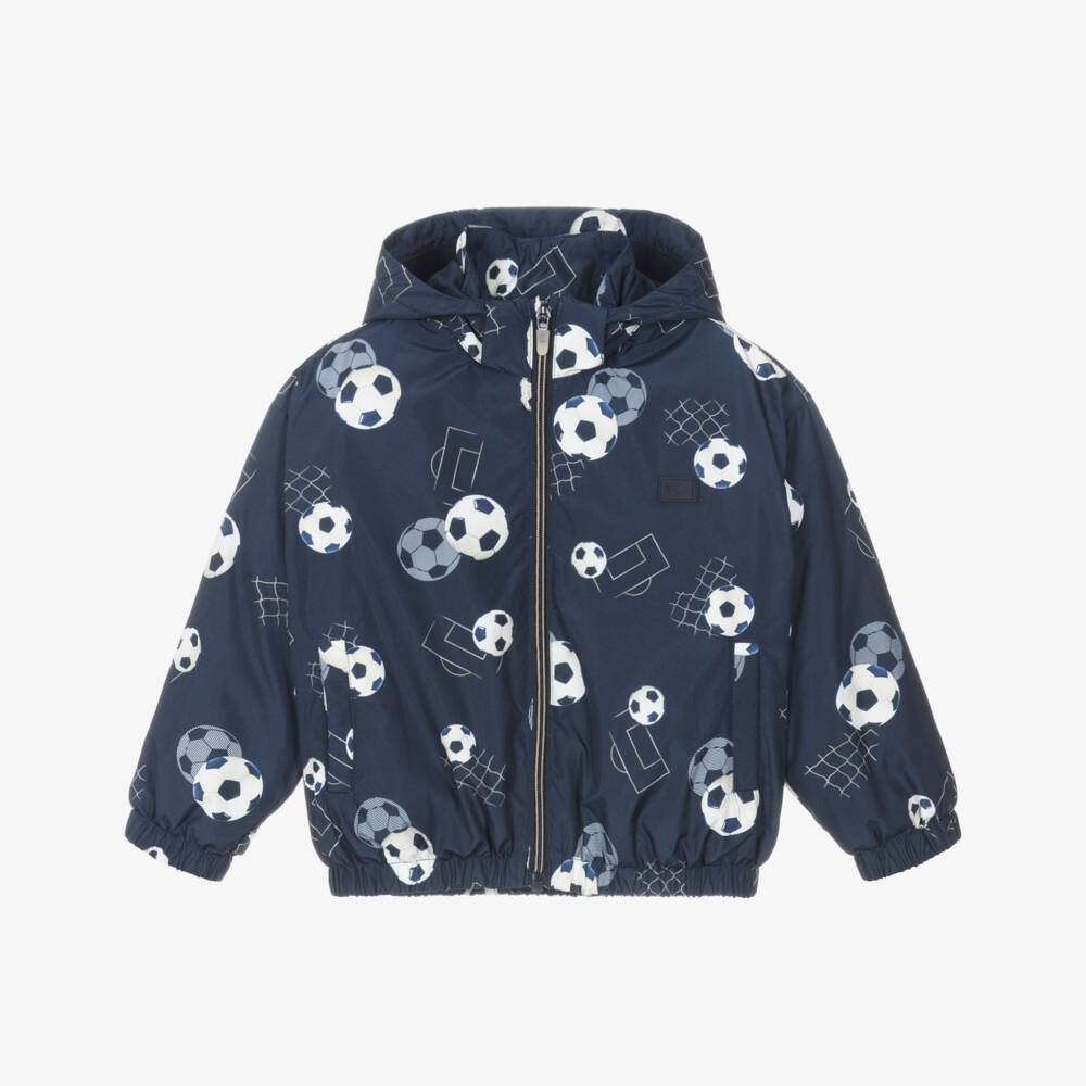 Mayoral-Blue Football Print Hooded Short Jacket | Childrensalon Outlet