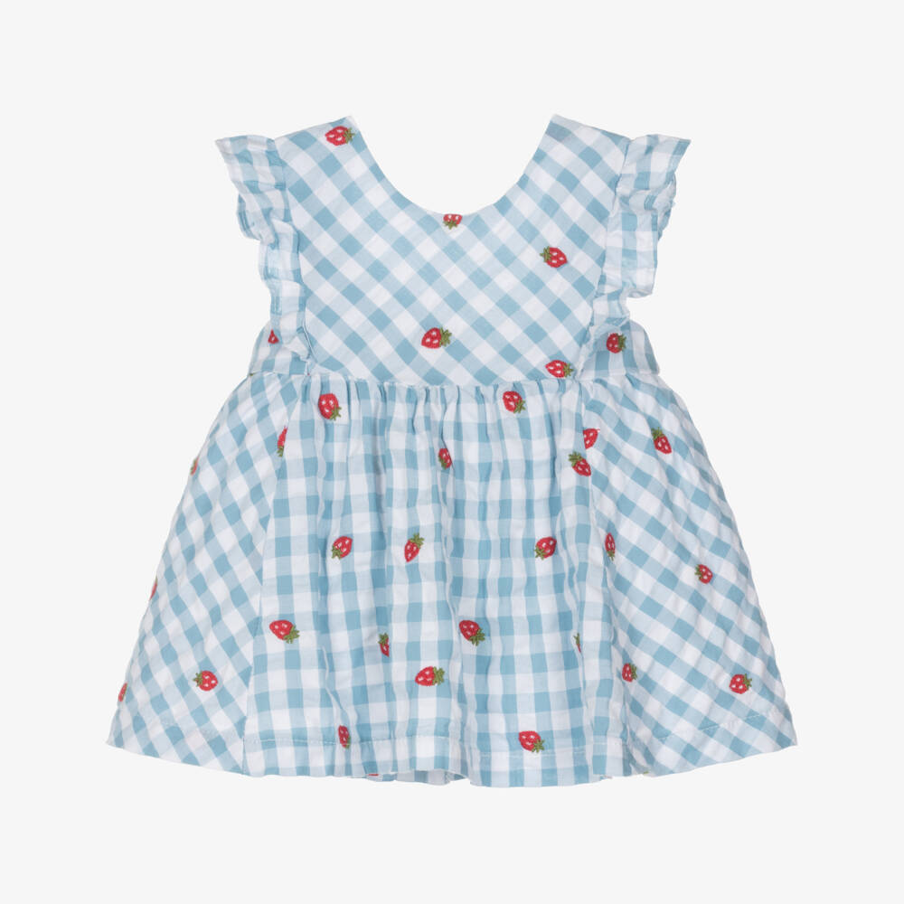 Mayoral Newborn-Blue Gingham & Fruits Dress | Childrensalon Outlet