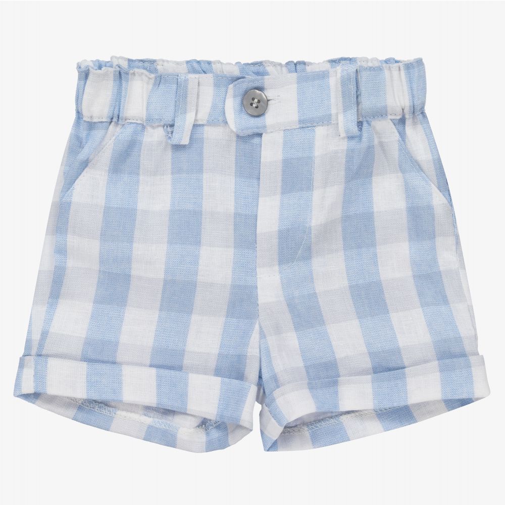 Mayoral Newborn - Short bleu vichy en lin Bébé | Childrensalon